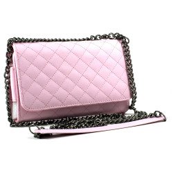 Note 4, 3 Universal Quilted Flip Leather Wallet Case w Long Chain (Pink)